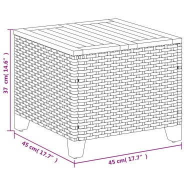 vidaXL Τραπέζι Κήπου Γκρι 45x45x37cm Συνθετικό Ρατάν/Ξύλο Ακακίας 1 τεμ.