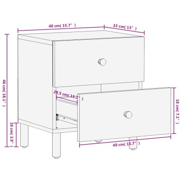 vidaXL Κομοδίνο Μαύρο 40x33x46cm από Μασίφ Ξύλο Μάνγκο 1 τεμ.