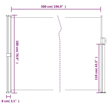 vidaXL Σκίαστρο Πλαϊνό Συρόμενο Κρεμ 180 x 500 εκ.