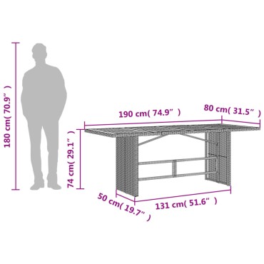 vidaXL Τραπέζι Κήπου Επιφάνεια Ακακίας Γκρι 190x80x74cm Συνθ. Ρατάν 1 τεμ.