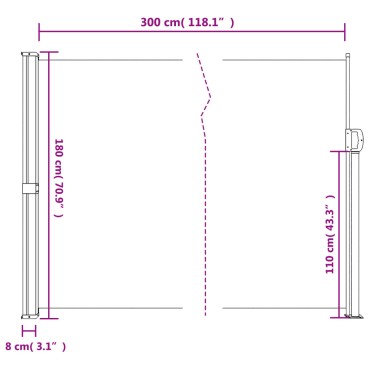 vidaXL Σκίαστρο Πλαϊνό Συρόμενο Μαύρο 180 x 300 εκ.