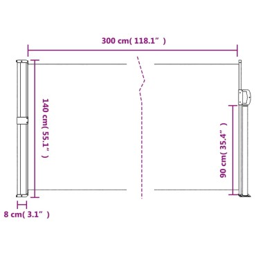 vidaXL Σκίαστρο Πλαϊνό Συρόμενο Μαύρο 140 x 300 εκ.