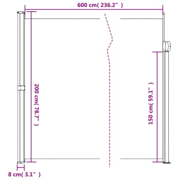 vidaXL Σκίαστρο Πλαϊνό Συρόμενο Κρεμ 200 x 600 εκ.