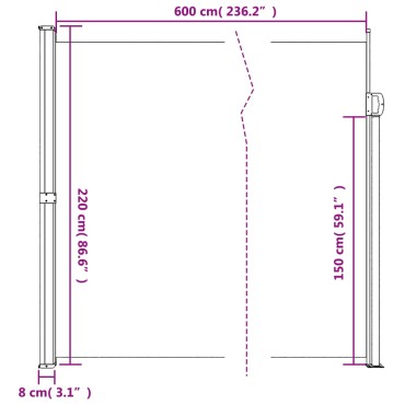 vidaXL Σκίαστρο Πλαϊνό Συρόμενο Κρεμ 220 x 600 εκ.