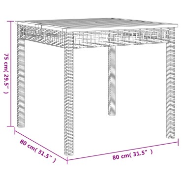 vidaXL Τραπέζι Κήπου Μαύρο 80x80x75cm Συνθετικό Ρατάν & Ξύλο Ακακίας 1 τεμ.