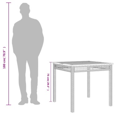 vidaXL Τραπέζι Κήπου Μαύρο 80x80x75cm Συνθετικό Ρατάν & Ξύλο Ακακίας 1 τεμ.