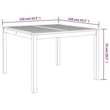 vidaXL Τραπεζαρία Κήπου 110x110x75cm από Μασίφ Ξύλο Ακακίας 1 τεμ.