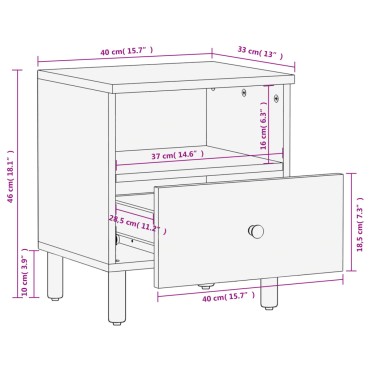 vidaXL Κομοδίνα 2 τεμ. Μαύρα 40x33x46cm από Μασίφ Ξύλο Μάνγκο