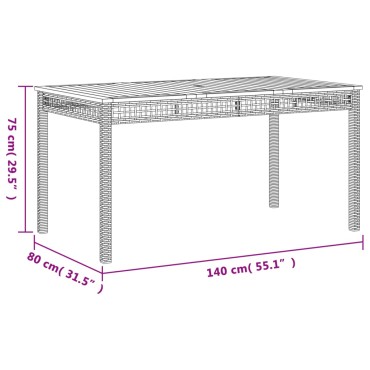 vidaXL Τραπέζι Κήπου Μπεζ 140x80x75cm Συνθετικό Ρατάν / Ξύλο Ακακίας 1 τεμ.