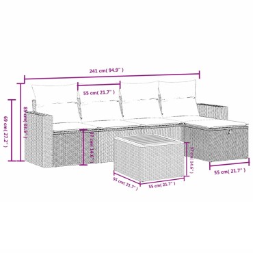 vidaXL Καναπές Κήπου 6 τεμ. Μαύρο από Συνθετικό Ρατάν με Μαξιλάρια 55x55cm