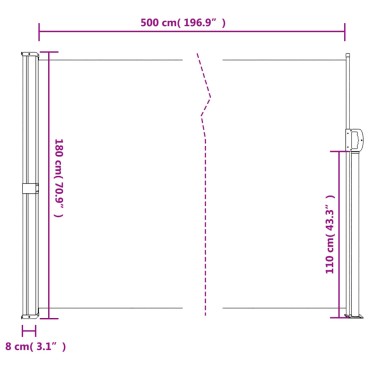 vidaXL Σκίαστρο Πλαϊνό Συρόμενο Μαύρο 180 x 500 εκ.