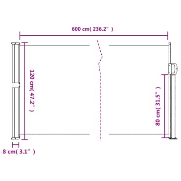 vidaXL Σκίαστρο Πλαϊνό Συρόμενο Κόκκινο 120 x 600 εκ.