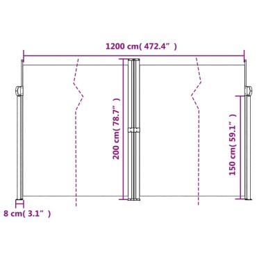 vidaXL Σκίαστρο Πλαϊνό Συρόμενο Κρεμ 200 x 1200 εκ.