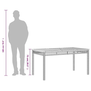 vidaXL Τραπέζι Κήπου Μαύρο 140x80x75cm Συνθετικό Ρατάν/Ξύλο Ακακίας 1 τεμ.