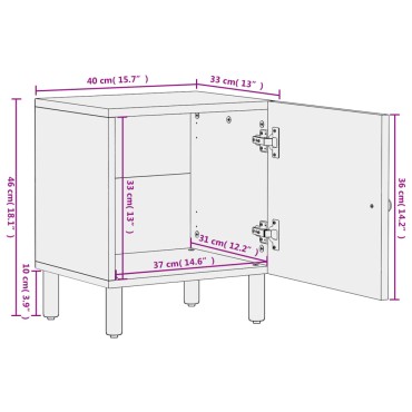 vidaXL Κομοδίνα 2 τεμ. Μαύρα 40x33x46cm από Μασίφ Ξύλο Μάνγκο