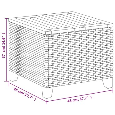 vidaXL Τραπέζι Κήπου Μαύρο 45x45x37cm Συνθετικό Ρατάν/Ξύλο Ακακίας 1 τεμ.