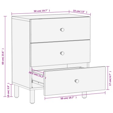 vidaXL Κομοδίνο Μαύρο 50x33x60cm από Μασίφ Ξύλο Μάνγκο 1 τεμ.