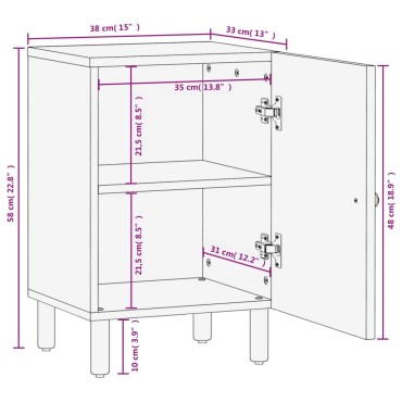 vidaXL Ντουλάπι Μπάνιου Μαύρο 38x33x58cm από Μασίφ Ξύλο Μάνγκο 1 τεμ.