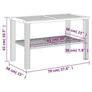 vidaXL Τραπέζι Κήπου Μαύρο 70x38x42cm Συνθετικό Ρατάν & Ξύλο Ακακίας 1 τεμ.