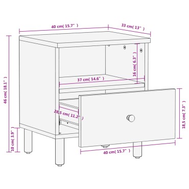 vidaXL Κομοδίνο Μαύρο 40x33x46cm από Μασίφ Ξύλο Μάνγκο 1 τεμ.