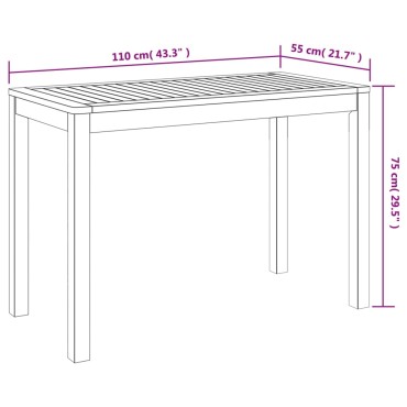 vidaXL Τραπεζαρία Κήπου 110x55x75cm Μασίφ Ξύλο Ακακίας 1 τεμ.