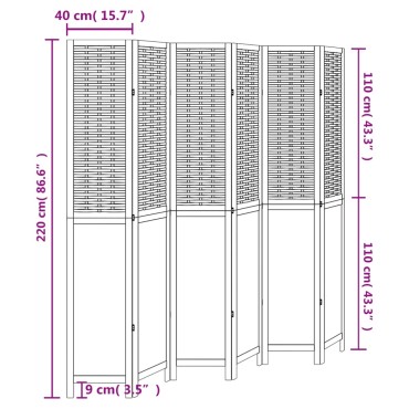 vidaXL Διαχωριστικό Χώρου με 6 Πάνελ Σκ. Καφέ από Μασίφ Ξύλο Παυλώνιας 1 τεμ.