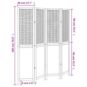 vidaXL Διαχωριστικό Χώρου με 4 Πάνελ Σκ. Καφέ από Μασίφ Ξύλο Παυλώνιας 1 τεμ.