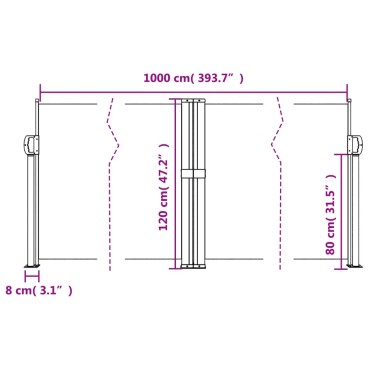 vidaXL Σκίαστρο Πλαϊνό Συρόμενο Κρεμ 120 x 1000 εκ.