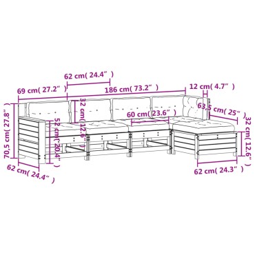 vidaXL Σαλόνι Κήπου Σετ 5 τεμ. από Μασίφ Ξύλο Πεύκου με Μαξιλάρια