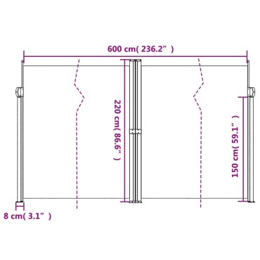 vidaXL Σκίαστρο Πλαϊνό Συρόμενο Καφέ 220 x 600 εκ.