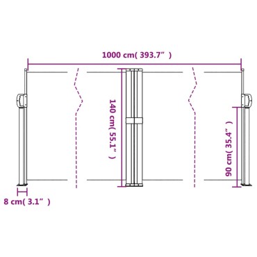 vidaXL Σκίαστρο Πλαϊνό Συρόμενο Καφέ 140 x 1000 εκ.