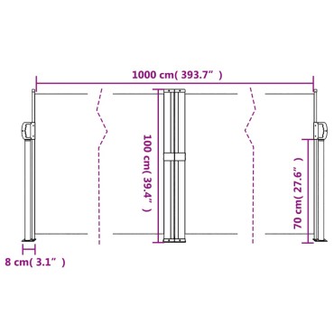 vidaXL Σκίαστρο Πλαϊνό Συρόμενο Μαύρο 100 x 1000 εκ.