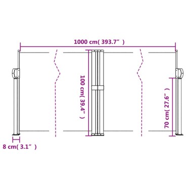 vidaXL Σκίαστρο Πλαϊνό Συρόμενο Μπλε 100 x 1000 εκ.