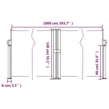 vidaXL Σκίαστρο Πλαϊνό Συρόμενο Κρεμ 140 x 1000 εκ.