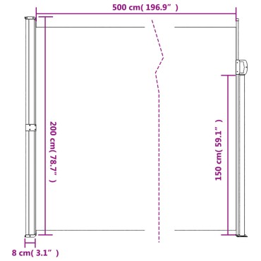 vidaXL Σκίαστρο Πλαϊνό Συρόμενο Μαύρο 200 x 500 εκ.