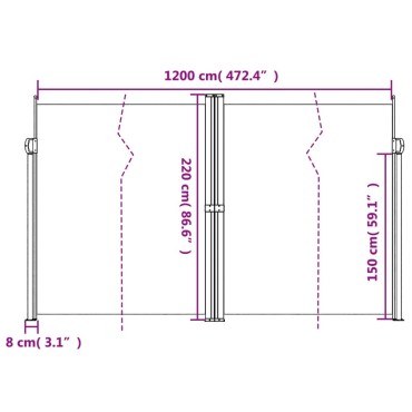 vidaXL Σκίαστρο Πλαϊνό Συρόμενο Καφέ 220 x 1200 εκ.