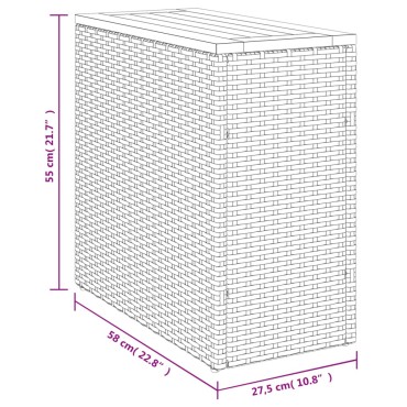 vidaXL Τραπέζι Κήπου με Ξύλινη Επιφάνεια Μαύρο 58x27,5x55cm Συνθ Ρατάν 1 τεμ.