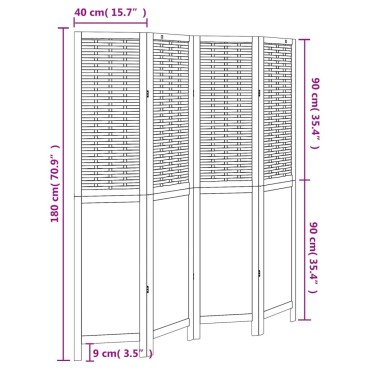 vidaXL Διαχωριστικό Χώρου με 4 Πάνελ Λευκό από Μασίφ Ξύλο Παυλώνιας 1 τεμ.