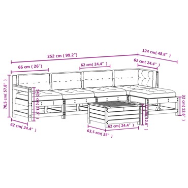 vidaXL Σαλόνι Κήπου Σετ 6 τεμ. από Μασίφ Ξύλο Πεύκου με Μαξιλάρια