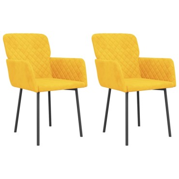 vidaXL Καρέκλες Τραπεζαρίας 2 τεμ. Κίτρινες Βελούδινες 51,5x61x78,5cm
