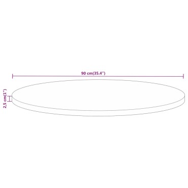 vidaXL Επιφάνεια Τραπεζιού Στρογγυλή 90x2,5cm Μασίφ Ακατ. Ξύλο Μάνγκο 1 τεμ.