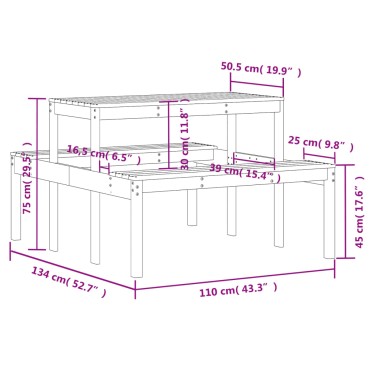 vidaXL Τραπέζι Πικνίκ Καφέ Κεριού 110x134x75cm από Μασίφ Ξύλο Πεύκου 1 τεμ.