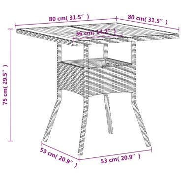 vidaXL Τραπέζι Κήπου Μπεζ 80x80x75cm Συνθετικό Ρατάν / Ξύλο Ακακίας 1 τεμ.