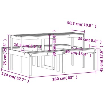 vidaXL Τραπέζι Πικνίκ 160x134x75cm από Μασίφ Ξύλο Πεύκου 1 τεμ.