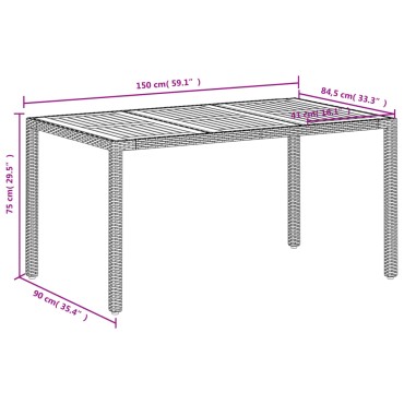 vidaXL Τραπέζι Κήπου Μπεζ 150x90x75cm Συνθετικό Ρατάν / Ξύλο Ακακίας 1 τεμ.