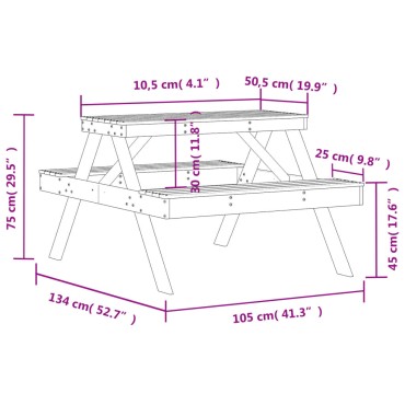 vidaXL Τραπέζι Πικνίκ 105x134x75cm από Μασίφ Ξύλο Πεύκου 1 τεμ.