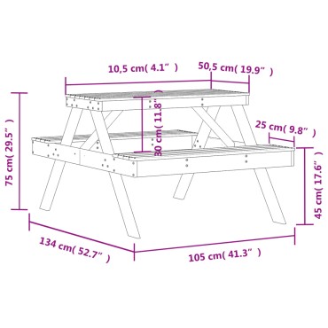 vidaXL Τραπέζι Πικνίκ 105x134x75cm από Εμποτισμένο Ξύλο Πεύκου 1 τεμ.