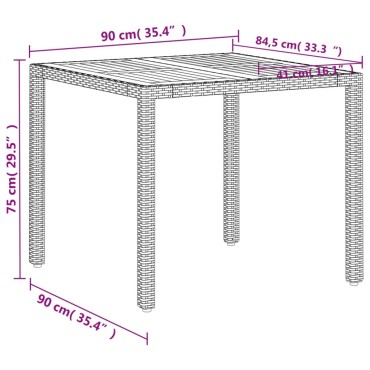 vidaXL Τραπέζι Κήπου Μπεζ 90x90x75cm Συνθετικό Ρατάν / Ξύλο Ακακίας 1 τεμ.