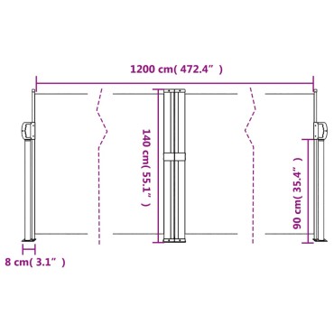 vidaXL Σκίαστρο Πλαϊνό Συρόμενο Κρεμ 140 x 1200 εκ.