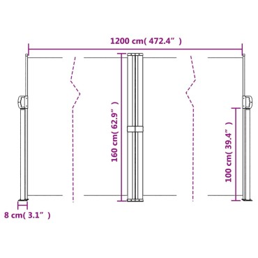 vidaXL Σκίαστρο Πλαϊνό Συρόμενο Καφέ 160 x 1200 εκ.